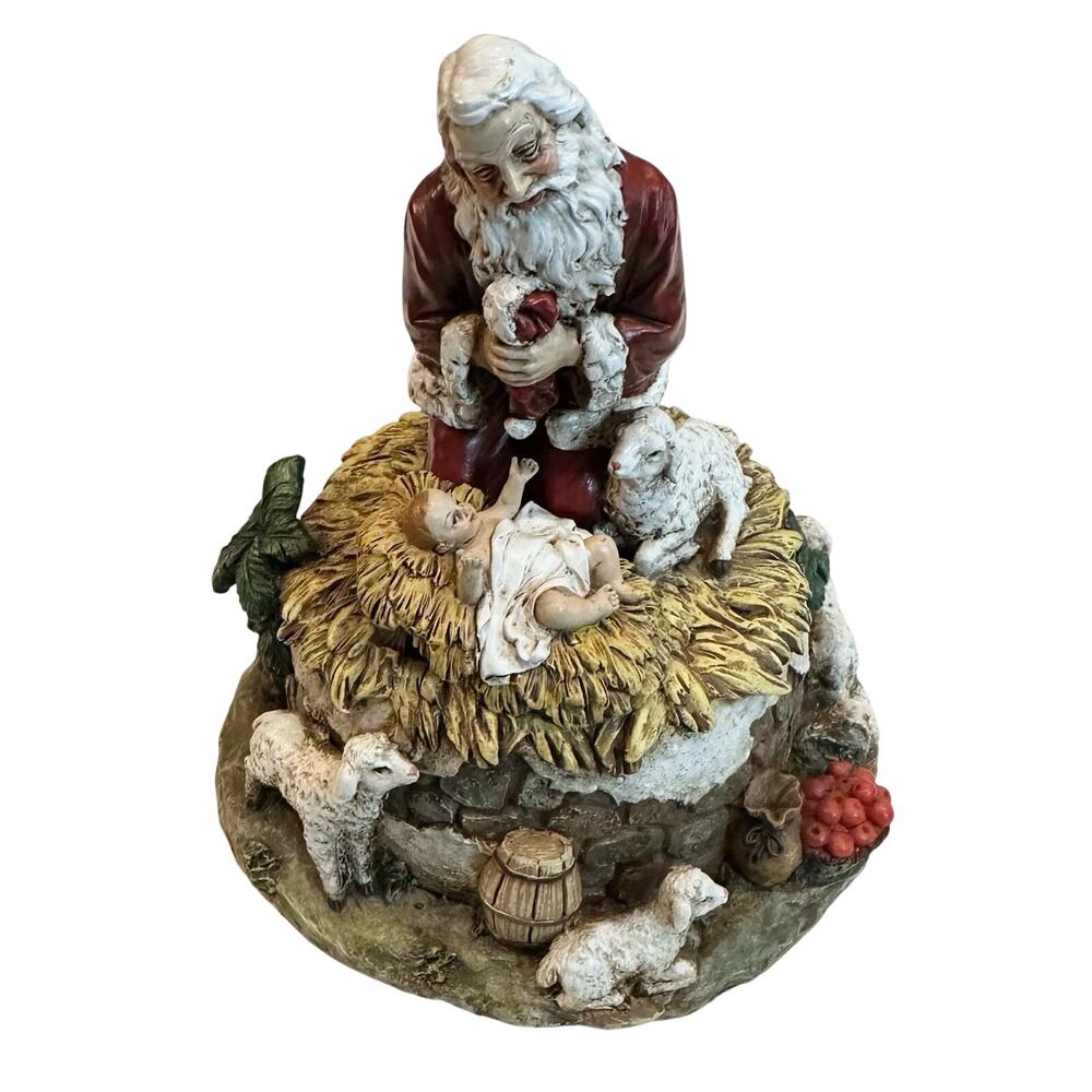 Vintage Roman 6" Studio Kneeling Santa W/Jesus Musical Christmas Figure Works